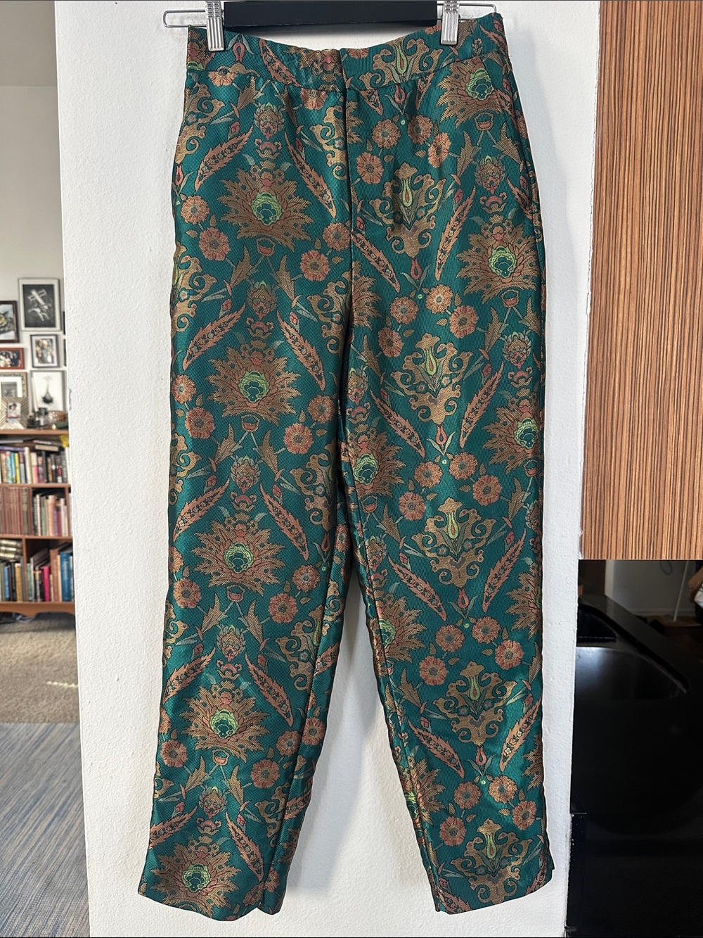 Maeve Melyssa Jacquard Trouser Pants XSmall Jade Green Metallic Anthropologie